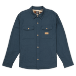 Navy blue shirt with two front pockets on a white background