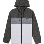 Hoodie with gray and white color block design on a white background