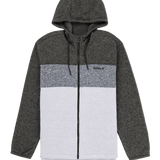 Hoodie with gray and white color block design on a white background