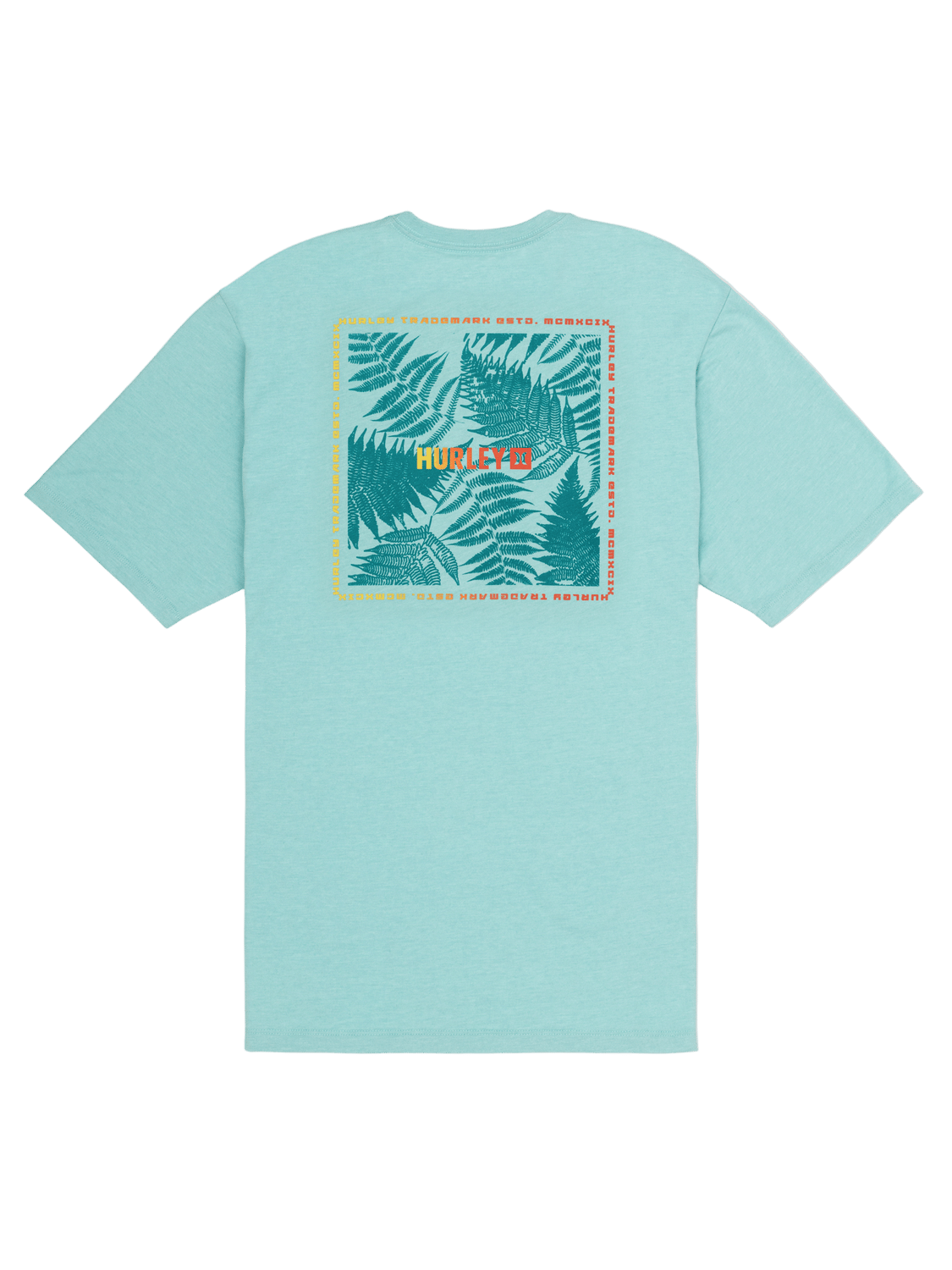 Light blue t-shirt with a graphic design on the back against a white background