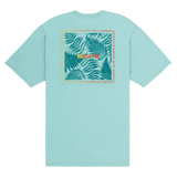 Light blue t-shirt with a graphic design on the back against a white background