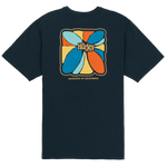 Black t-shirt with colorful graphic and 'Hurley' logo on a white background