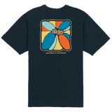 Black t-shirt with colorful graphic and 'Hurley' logo on a white background