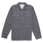 Gray button-up shirt on a white background