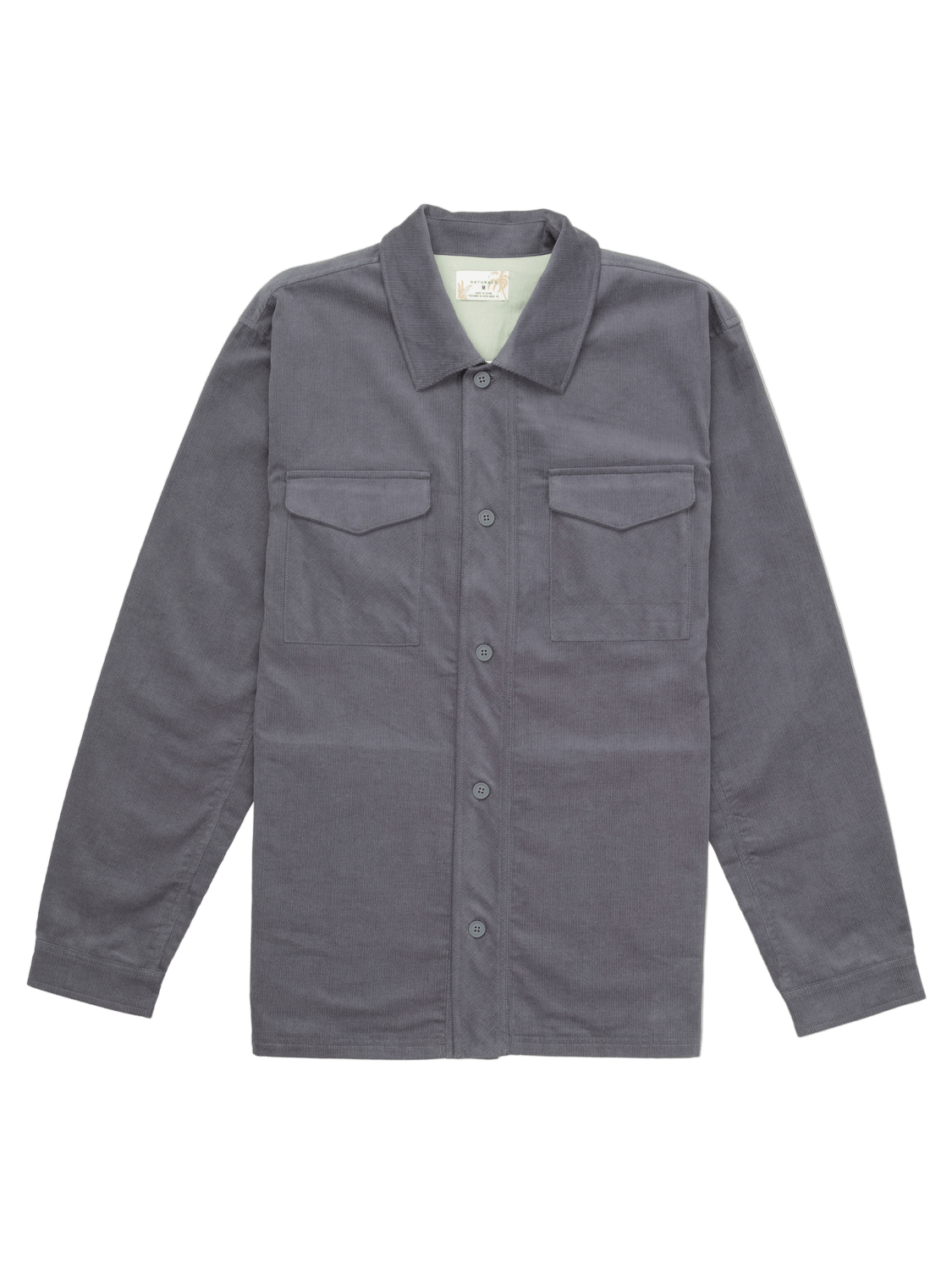 Gray button-up shirt on a white background