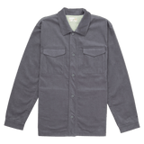 Gray button-up shirt on a white background