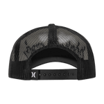 Black mesh cap with a brand logo on a white background