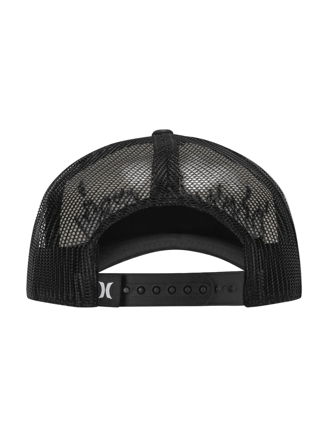 Black mesh cap with a brand logo on a white background