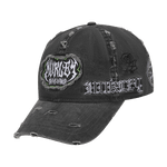 Black distressed cap with 'Harley' branding on a white background