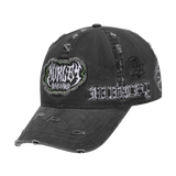 Black distressed cap with 'Harley' branding on a white background