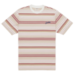 Striped t-shirt with a logo on a white background
