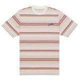Striped t-shirt with a logo on a white background