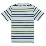 Striped t-shirt with blue and green horizontal stripes on a white background