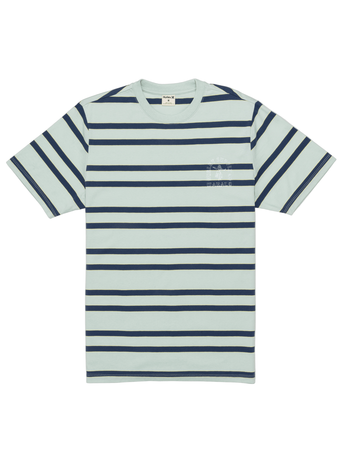 Striped t-shirt with blue and green horizontal stripes on a white background