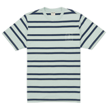 Striped t-shirt with blue and green horizontal stripes on a white background