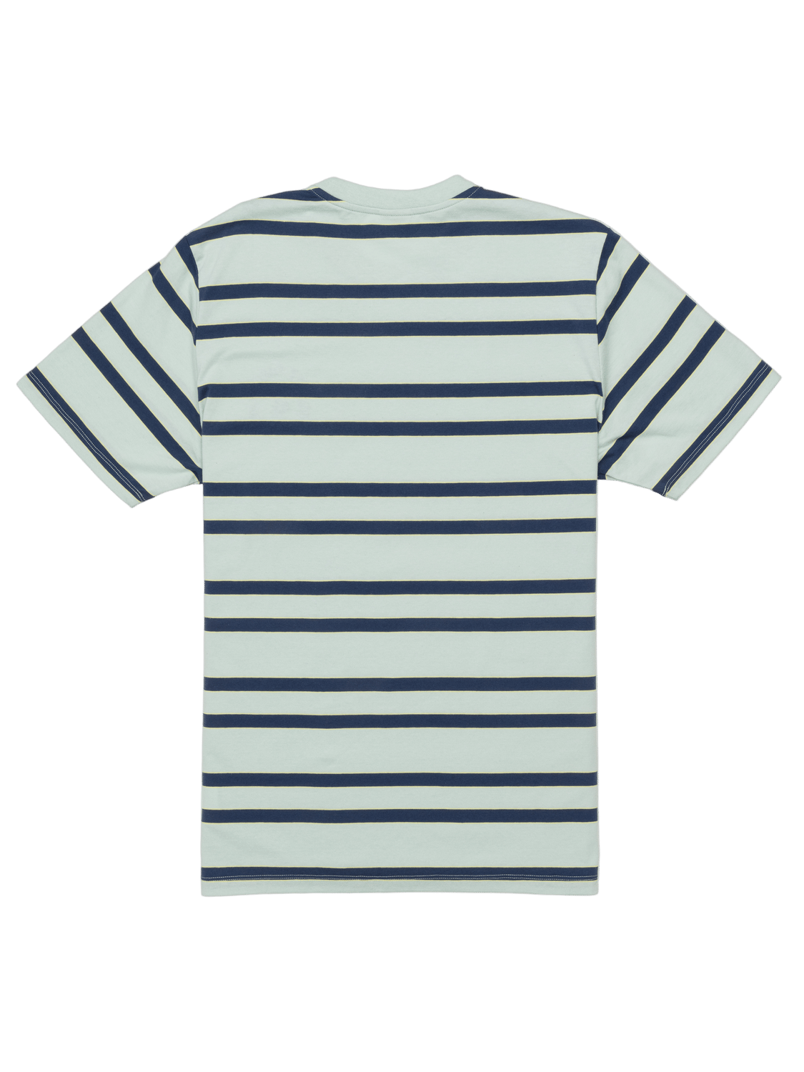 Striped t-shirt with blue and white horizontal stripes on a light background
