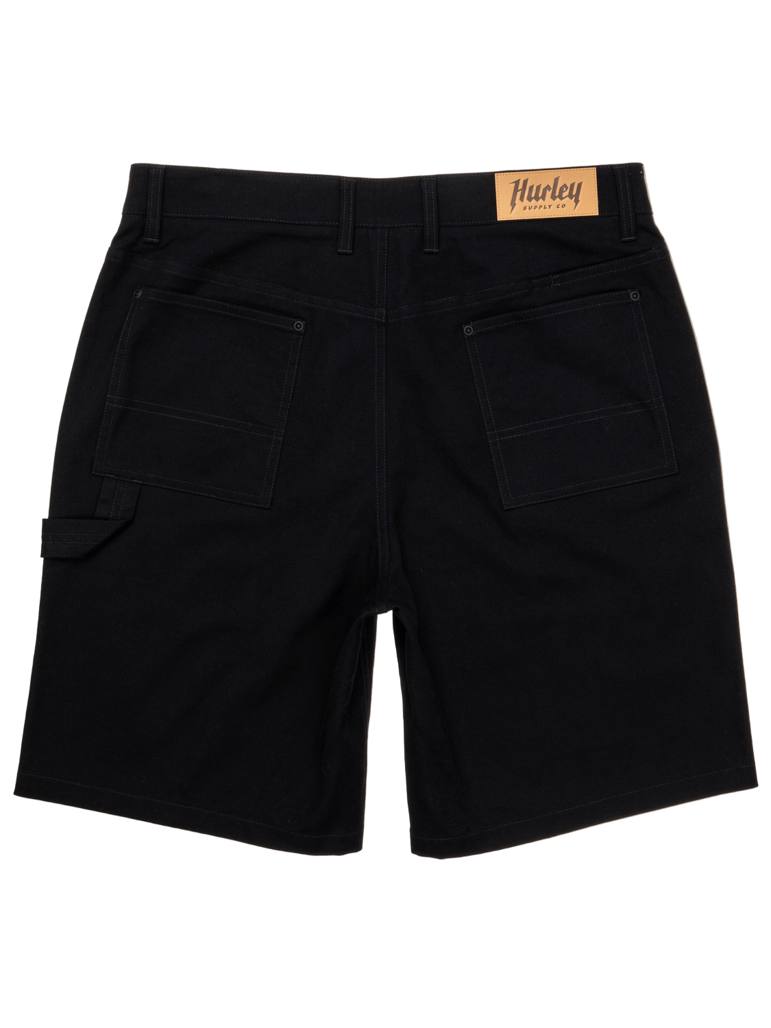 Black shorts with a Hurley label on a white background