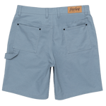 Light blue shorts with a brand label on a white background