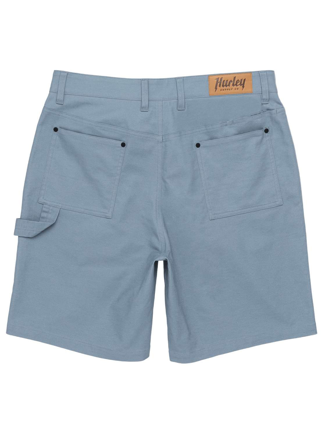 Light blue shorts with a brand label on a white background