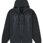 Black hoodie with intricate design on a white background