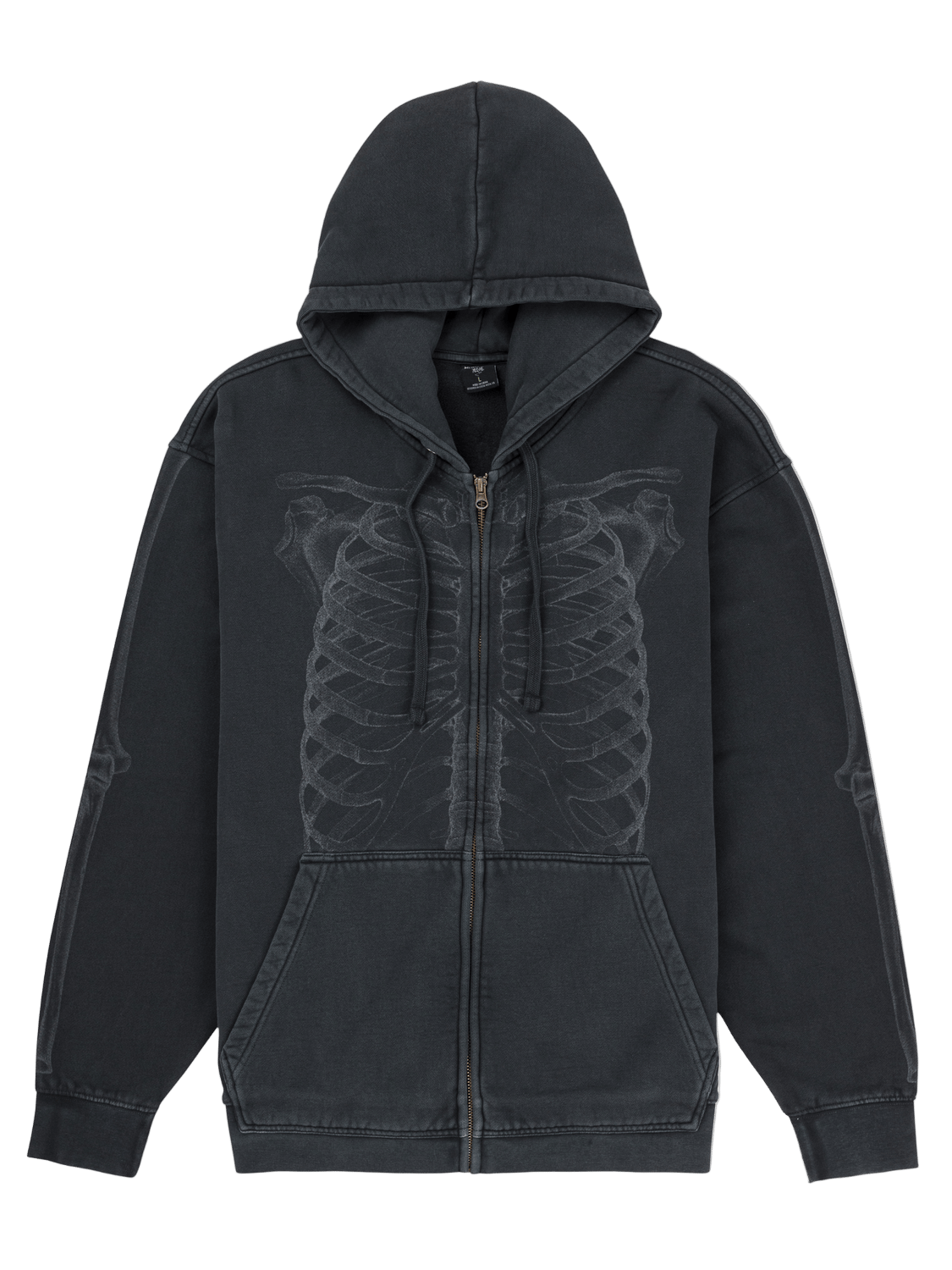 Black hoodie with intricate design on a white background