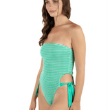 Crimp Stripe Bandeau One Piece Swimsuit