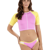 Summer Block Crop Short Sleeve Swim Top