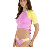 Summer Block Crop Short Sleeve Swim Top