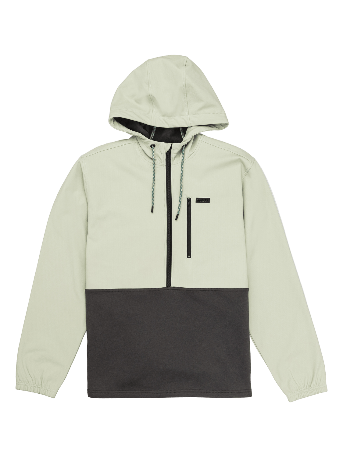 Light green and black hooded jacket on a white background
