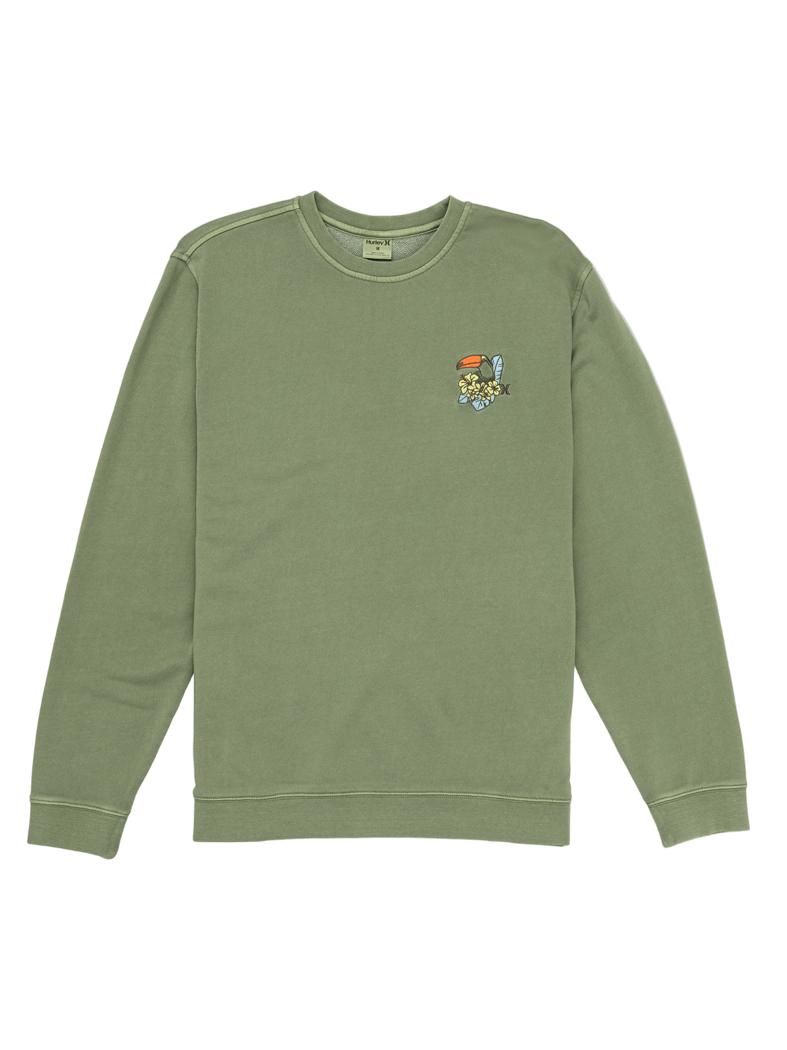 Green sweatshirt with a colorful graphic on the chest against a white background