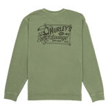 Green sweatshirt with a graphic design on the back against a white background