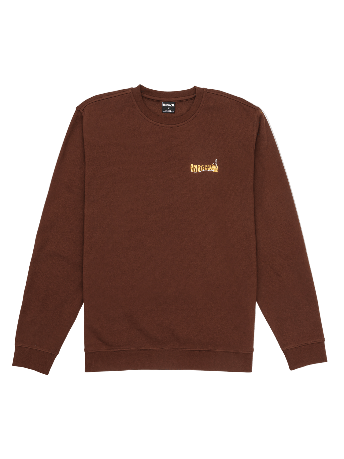 Brown sweatshirt with a small logo on a white background