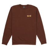 Brown sweatshirt with a small logo on a white background