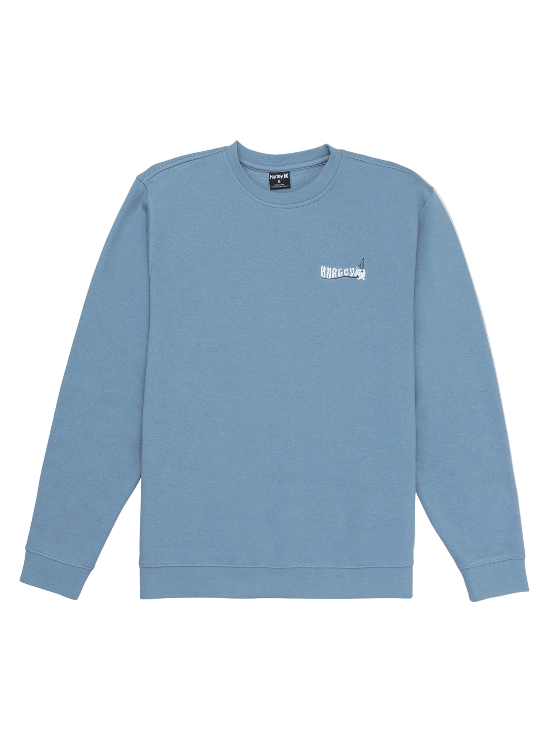 Blue sweatshirt with a logo on a white background