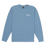 Blue sweatshirt with a logo on a white background