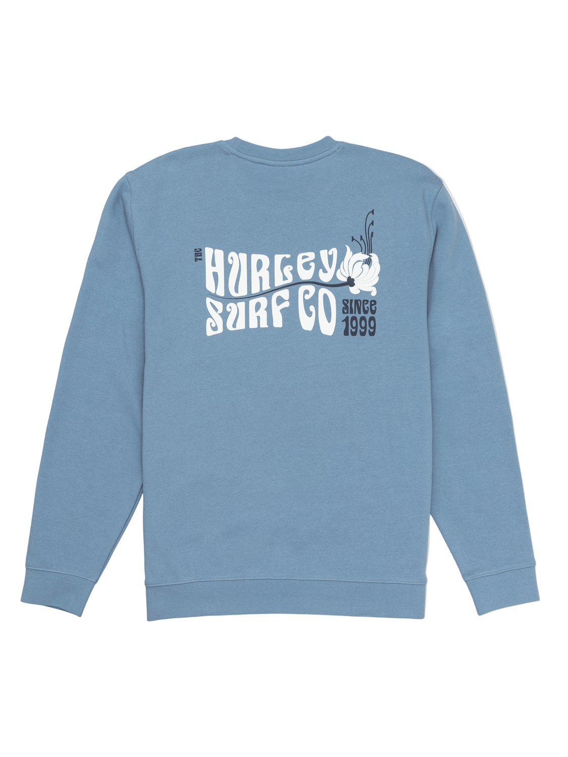 Blue sweatshirt with 'Burley Surf Co' logo on a white background
