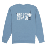 Blue sweatshirt with 'Burley Surf Co' logo on a white background