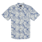 Blue and white patterned shirt on a white background