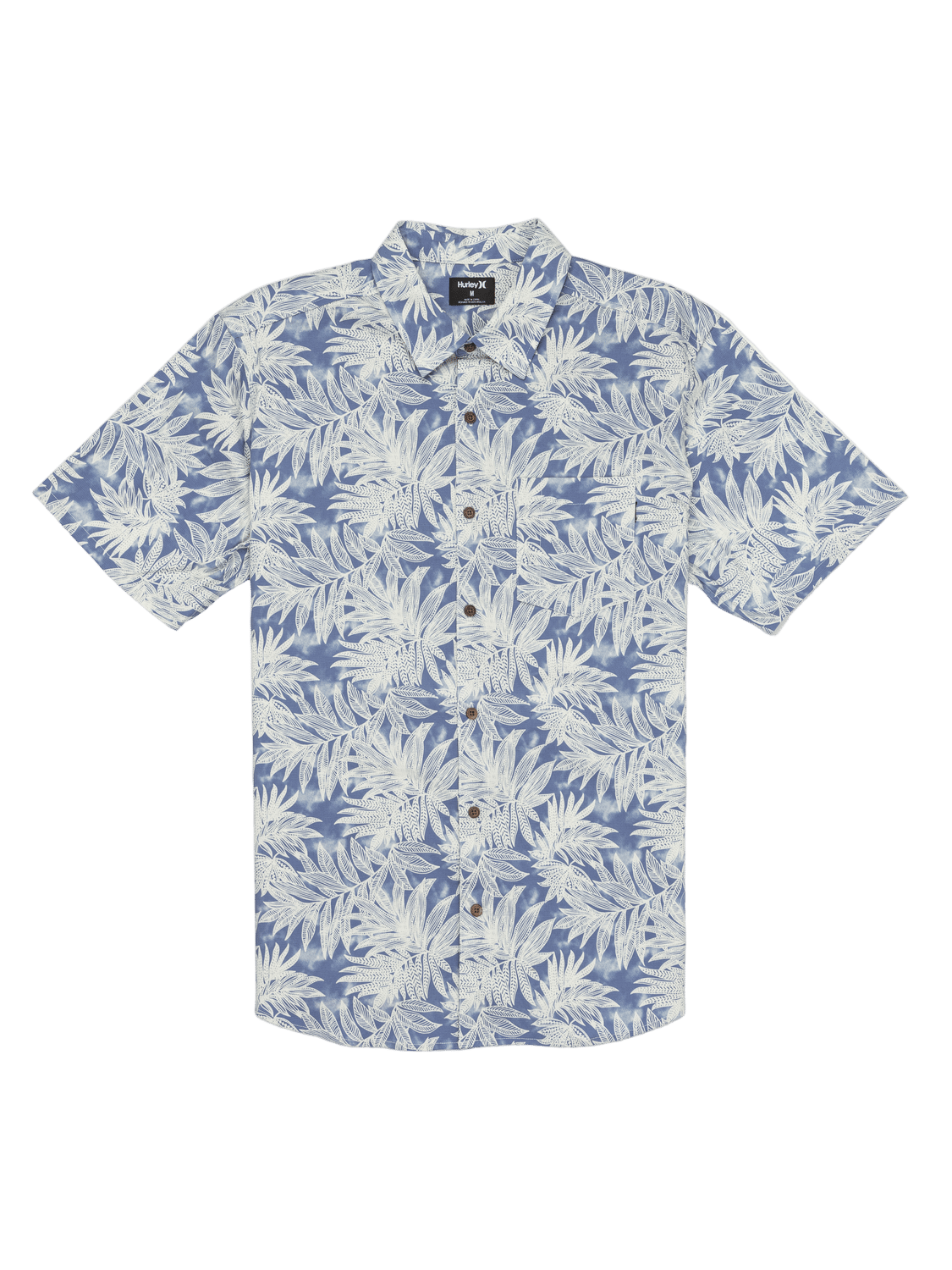 Blue and white patterned shirt on a white background