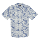 Blue and white patterned shirt on a white background