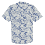 Short-sleeve shirt with a white floral pattern on a light blue background