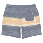 Board shorts with a striped pattern on a white background