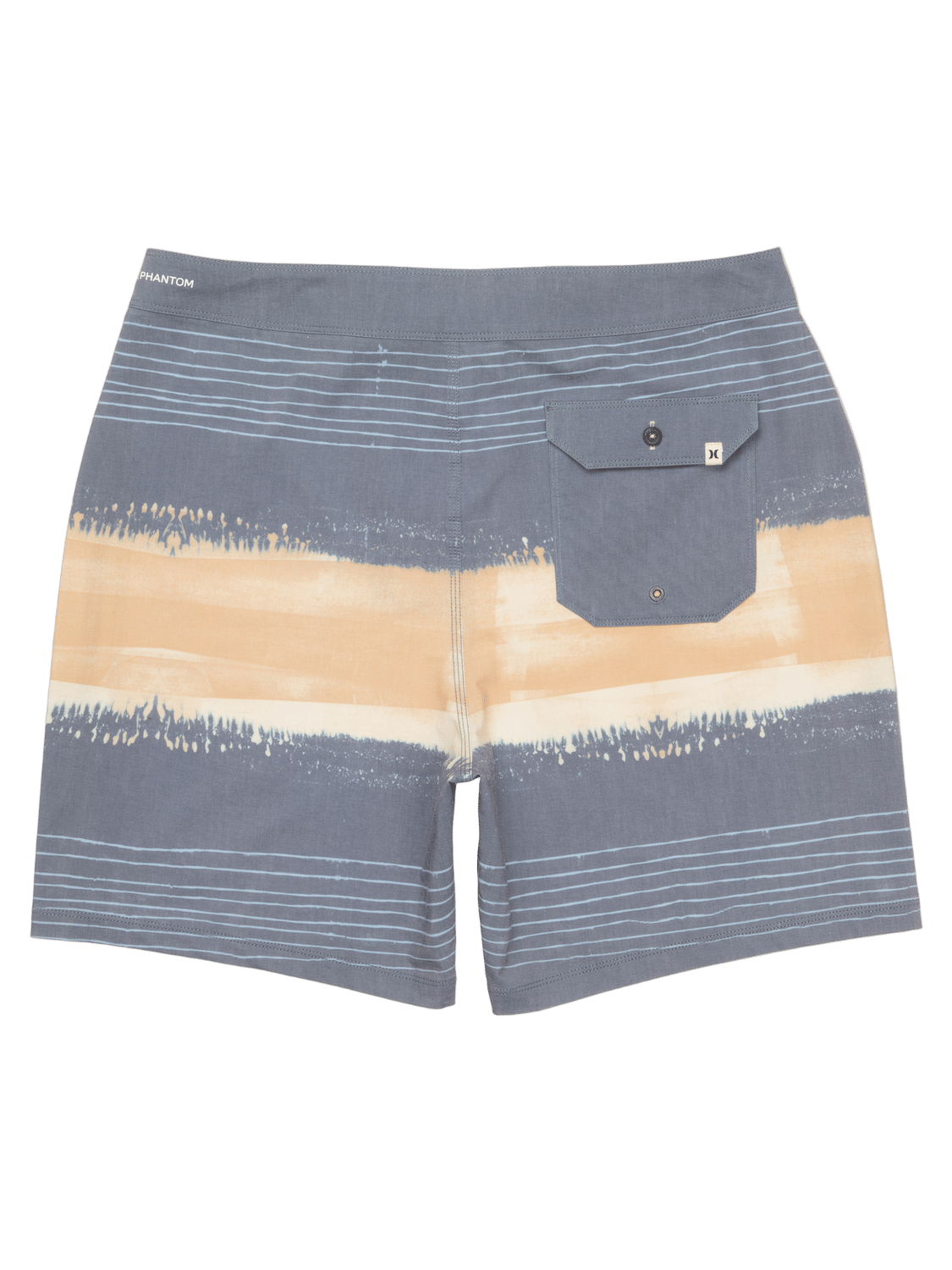 Board shorts with a striped pattern on a white background