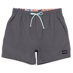 Gray shorts with a drawstring on a white background