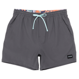 Gray shorts with a drawstring on a white background