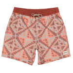 Patterned shorts with a drawstring on a white background