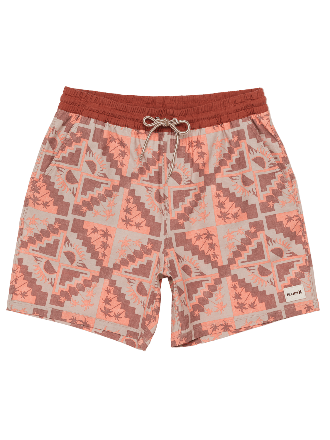 Patterned shorts with a drawstring on a white background