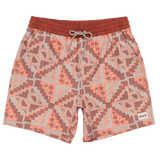 Patterned shorts with a drawstring on a white background