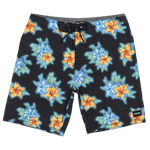 Floral patterned shorts on a black background