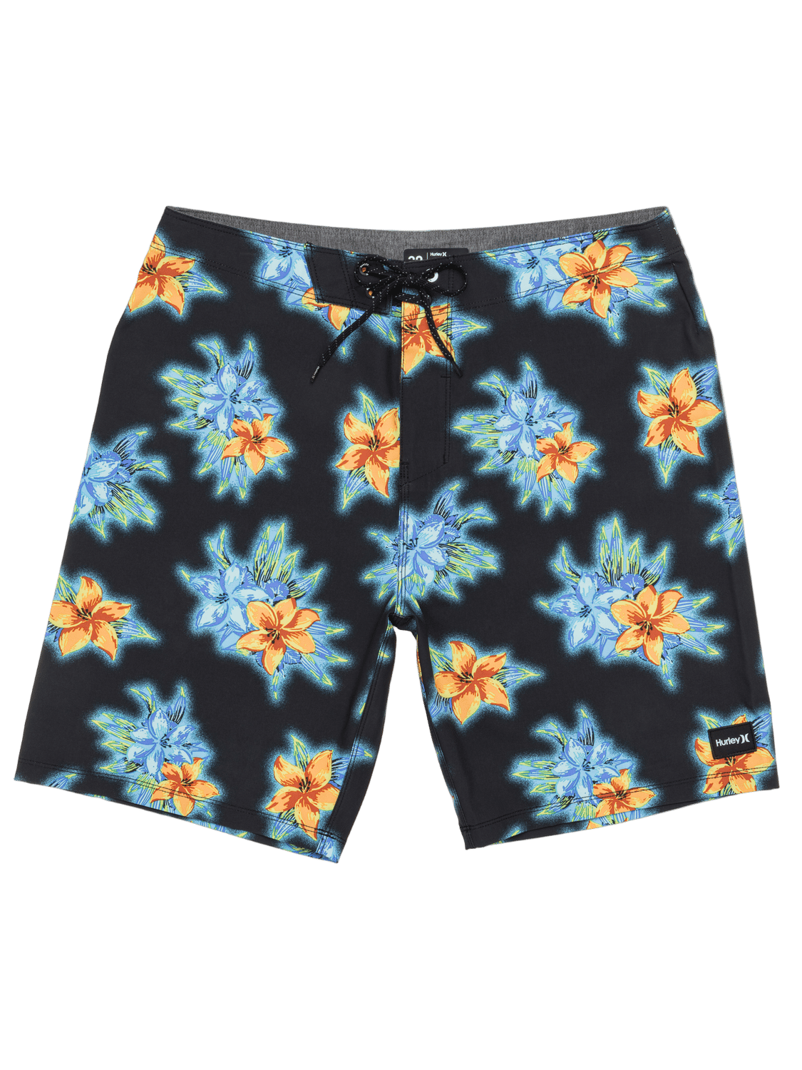 Floral patterned shorts on a black background